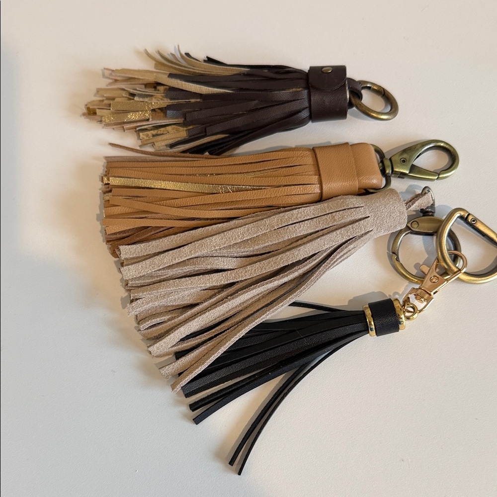 Asst Elegant Leather Tassel handbag or Keychain Set - Black, Tan, Brown